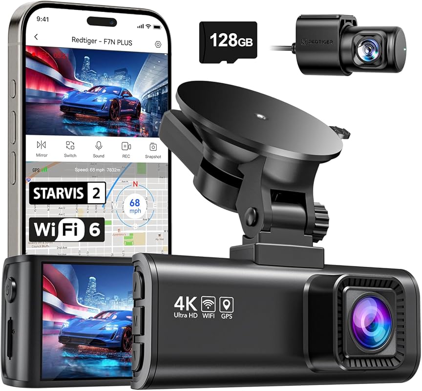 REDTIGER 4K Front and Rear Dash Cam with STARVIS 2, GPS, Night Vision