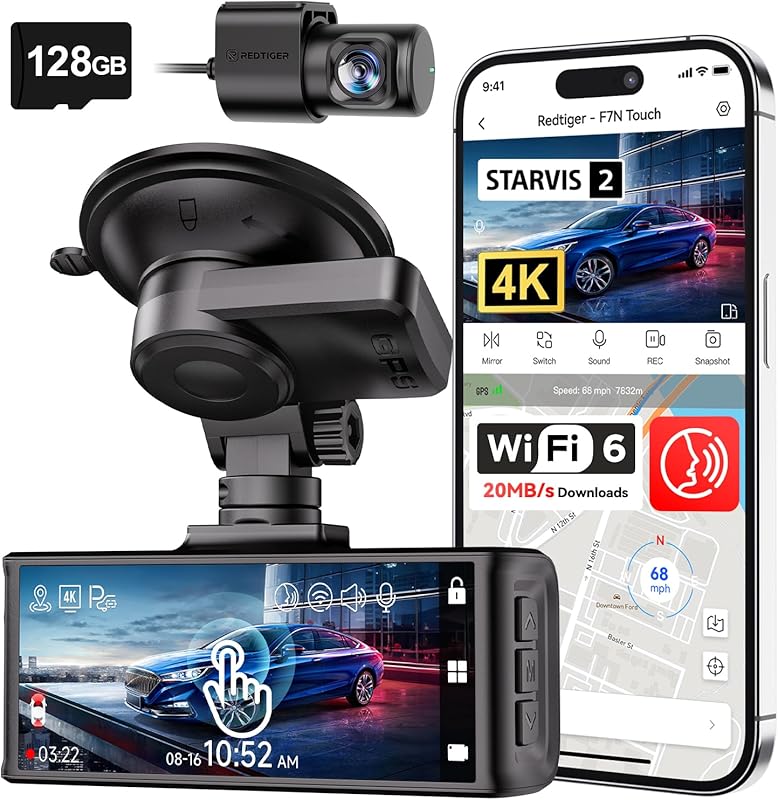 REDTIGER F7N Touch 4K Dash Cam Front Rear with STARVIS 2, Touch Screen