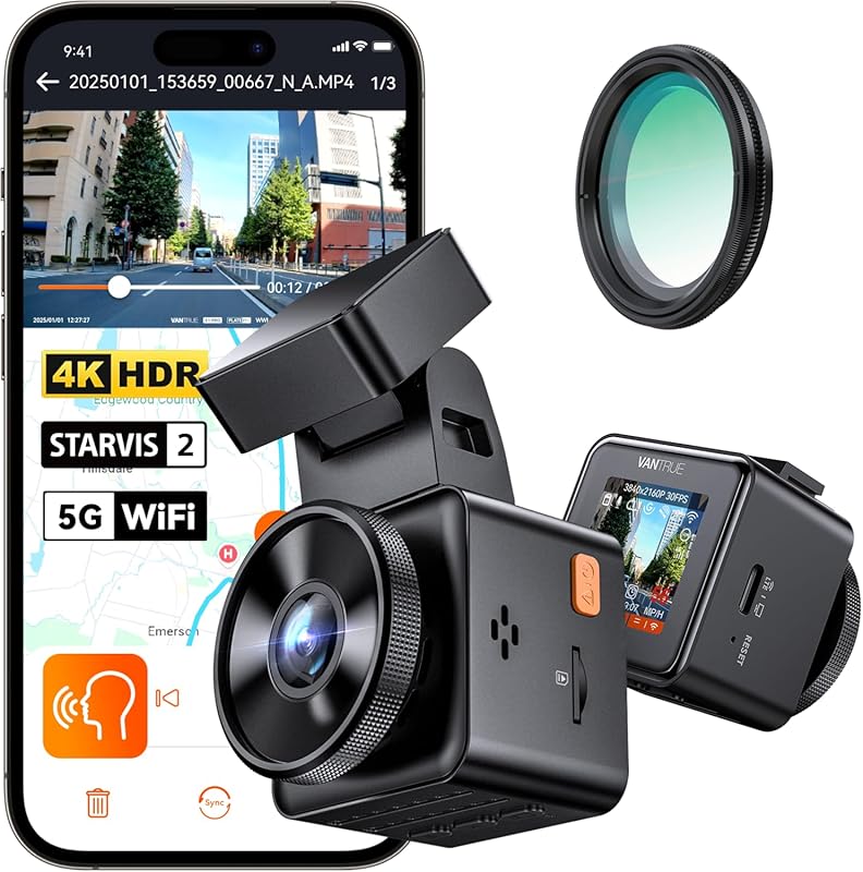 Vantrue E1 Pro 4K Mini Dash Cam with STARVIS 2, GPS, WiFi, Voice Contr