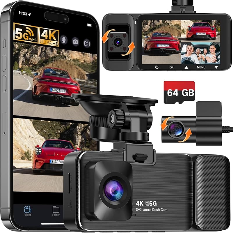 WECOOL 4K UHD 3-Channel Dash Cam with 360° View, Night Vision, WiFi