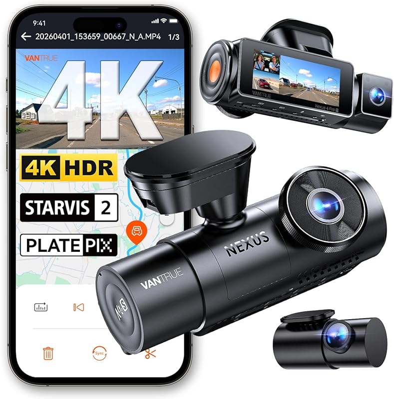 Vantrue N4 Pro S 4K 3 Channel Dash Cam with STARVIS 2, GPS, Wi-Fi, Par