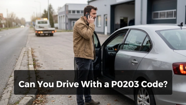 Driver awaiting roadside help after severe symptoms associated with a P0203 injector circuit code