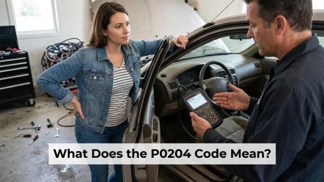 OBD2 scanner showing P0204 during diagnosis of the cylinder 4 injector circuit