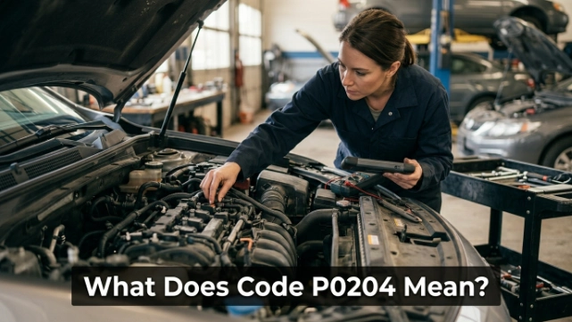 Technician locating the cylinder 4 fuel injector circuit associated with diagnostic code P0204