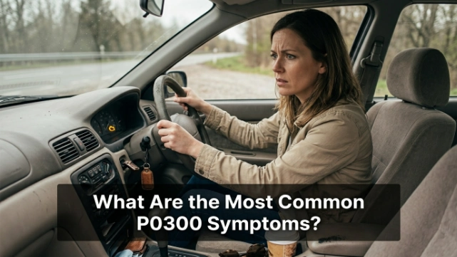 Driver noticing a check-engine light, rough idle and shaking caused by a P0300 misfire