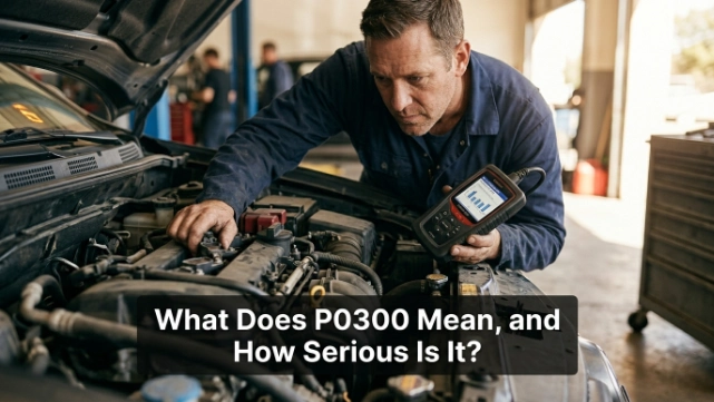 Technician checking a rough-running engine to determine the meaning and severity of code P0300