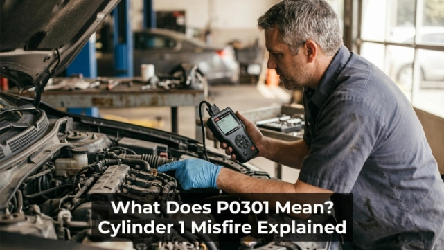 OBD2 scanner displaying P0301 beside the cylinder 1 ignition coil