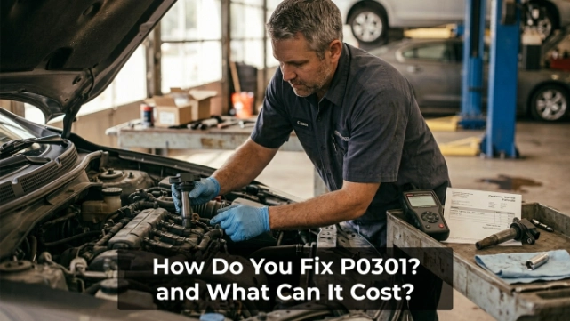 Mechanic replacing a failed ignition coil after confirming the cause of P0301