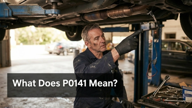 Mechanic locating the P0141 Bank 1 Sensor 2 oxygen sensor after the catalytic converter