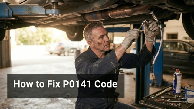 Mechanic replacing the Bank 1 Sensor 2 oxygen sensor to fix code P0141