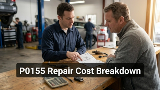Vehicle owner reviewing P0155 oxygen sensor repair costs at an auto shop