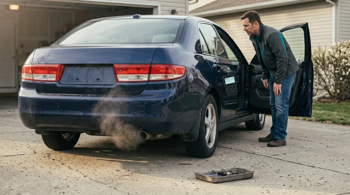 Car producing black exhaust smoke, a common symptom of the P0172 code