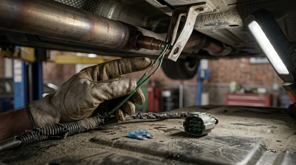 Melted oxygen-sensor wiring, corroded connector and blown fuse causing P0135