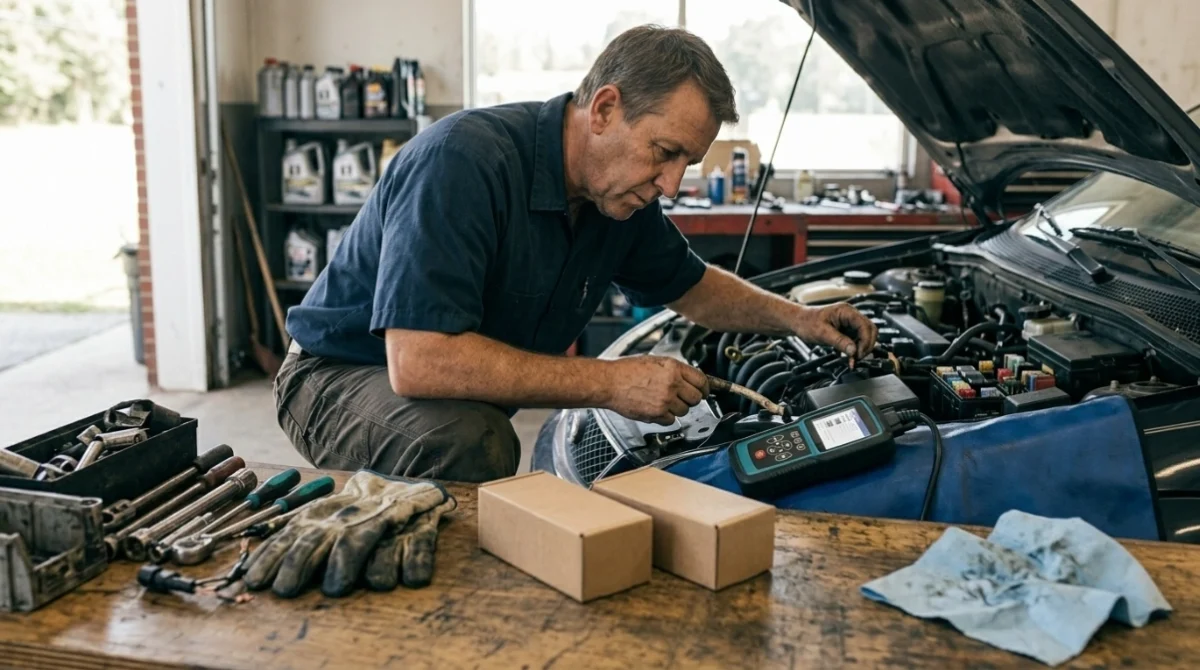 Driver checks an O2 sensor fuse and wiring before paying for a P0135 repair