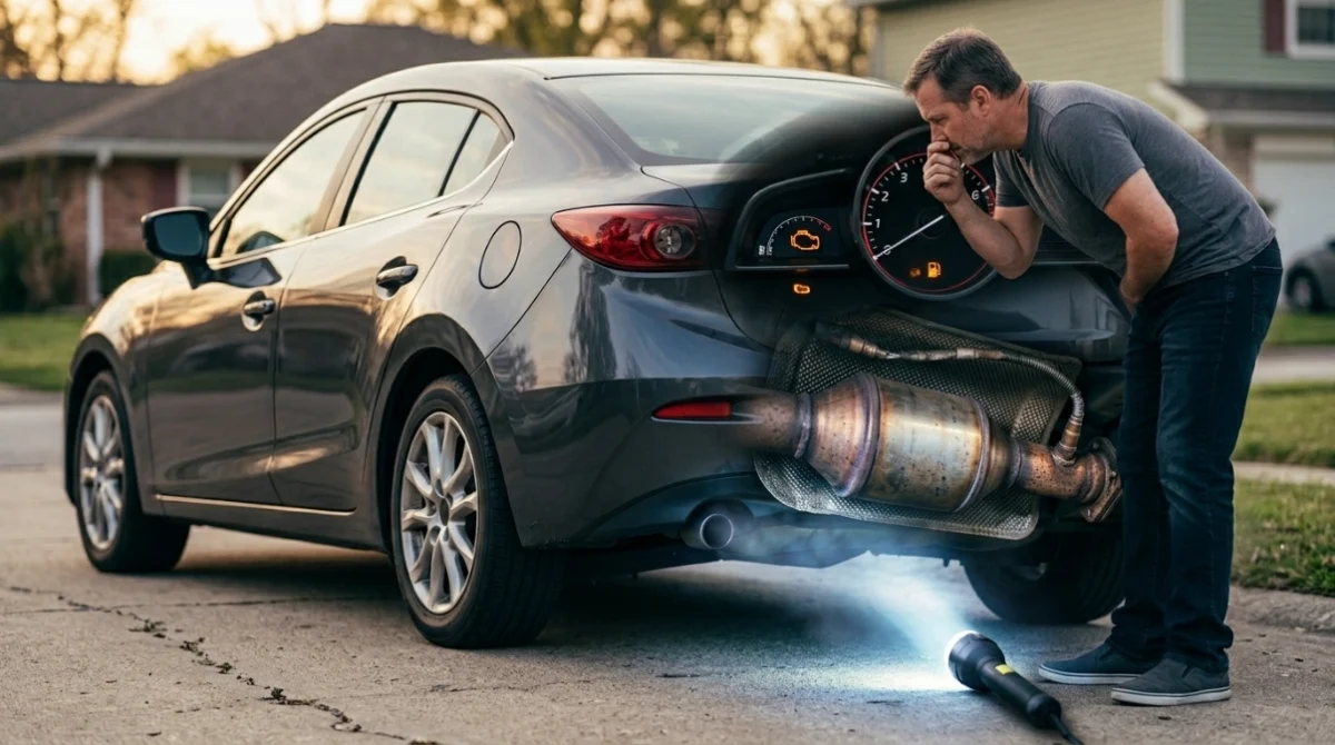 Driver notices strong exhaust odor that may indicate a rich condition and catalytic-converter risk