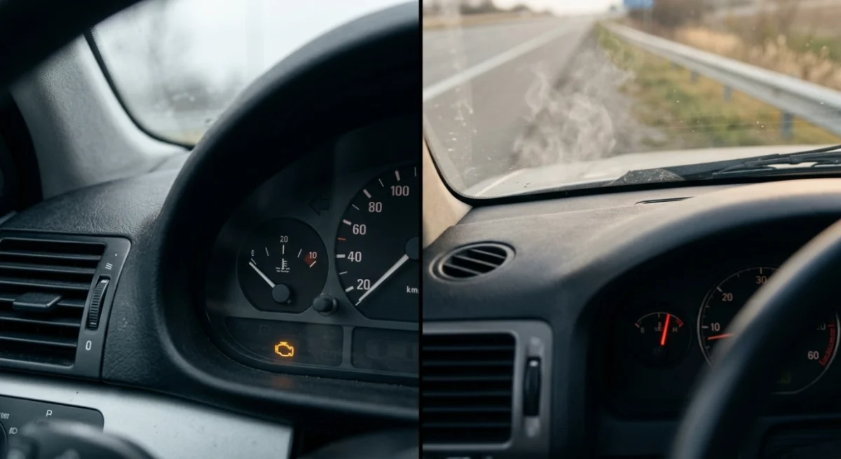 Comparison of a low P0128 temperature gauge and an overheating gauge near the hot zone