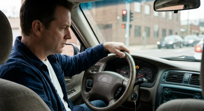 Driver experiencing rough idle and hesitation while a check-engine warning is illuminated.