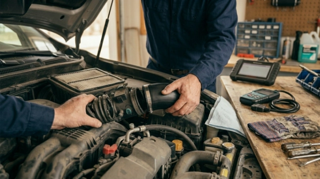DIY owner replacing a cracked intake hose after diagnosing P0102 instead of replacing the MAF blindly