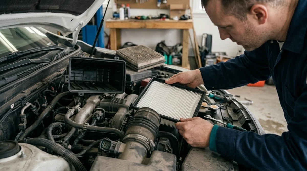 Vehicle owner installing a dry air filter to help prevent P0101 MAF sensor issues.