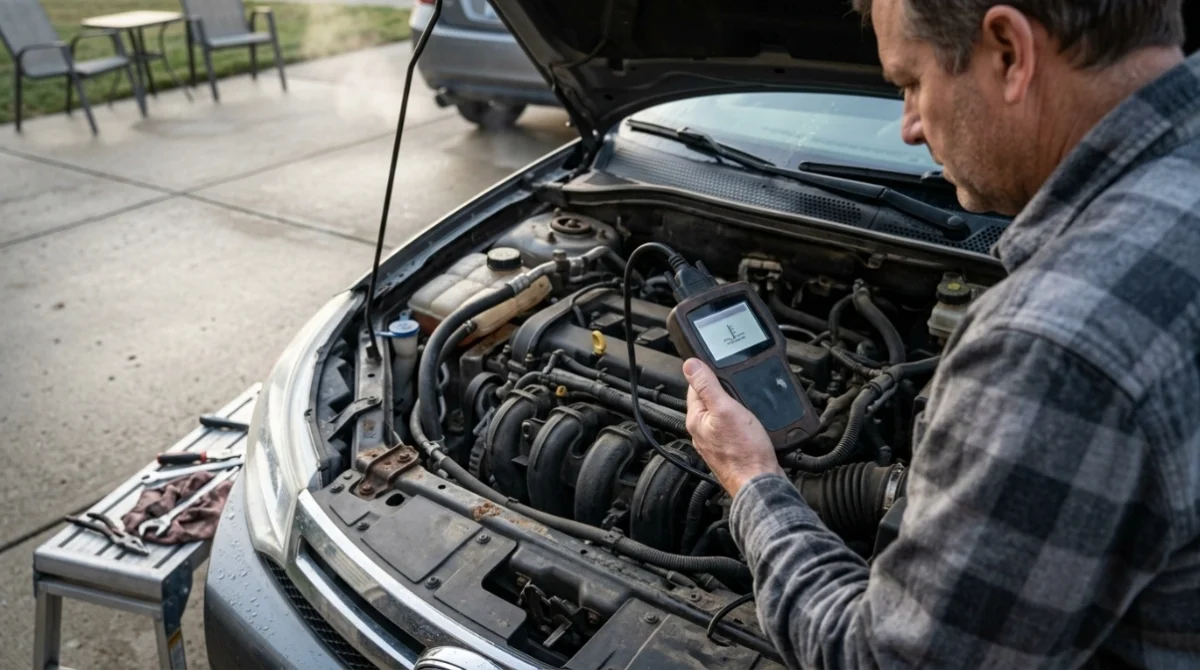 Driver checking P0118 symptoms on a scan tool after a difficult cold start