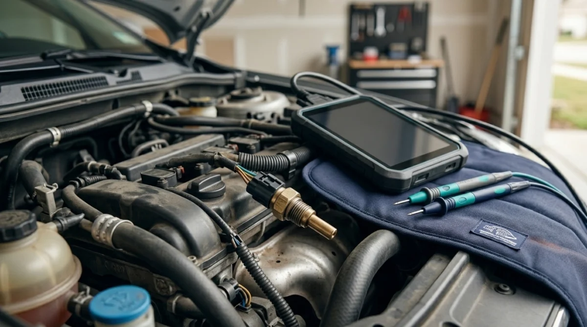Engine coolant temperature sensor and wiring illustrating what P0118 means