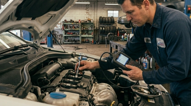 Technician repairing vehicle cylinder 2 misfire issue