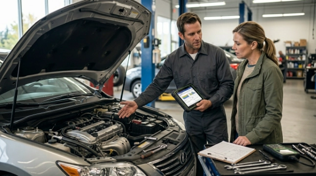 Mechanic explaining cylinder misfire repair options