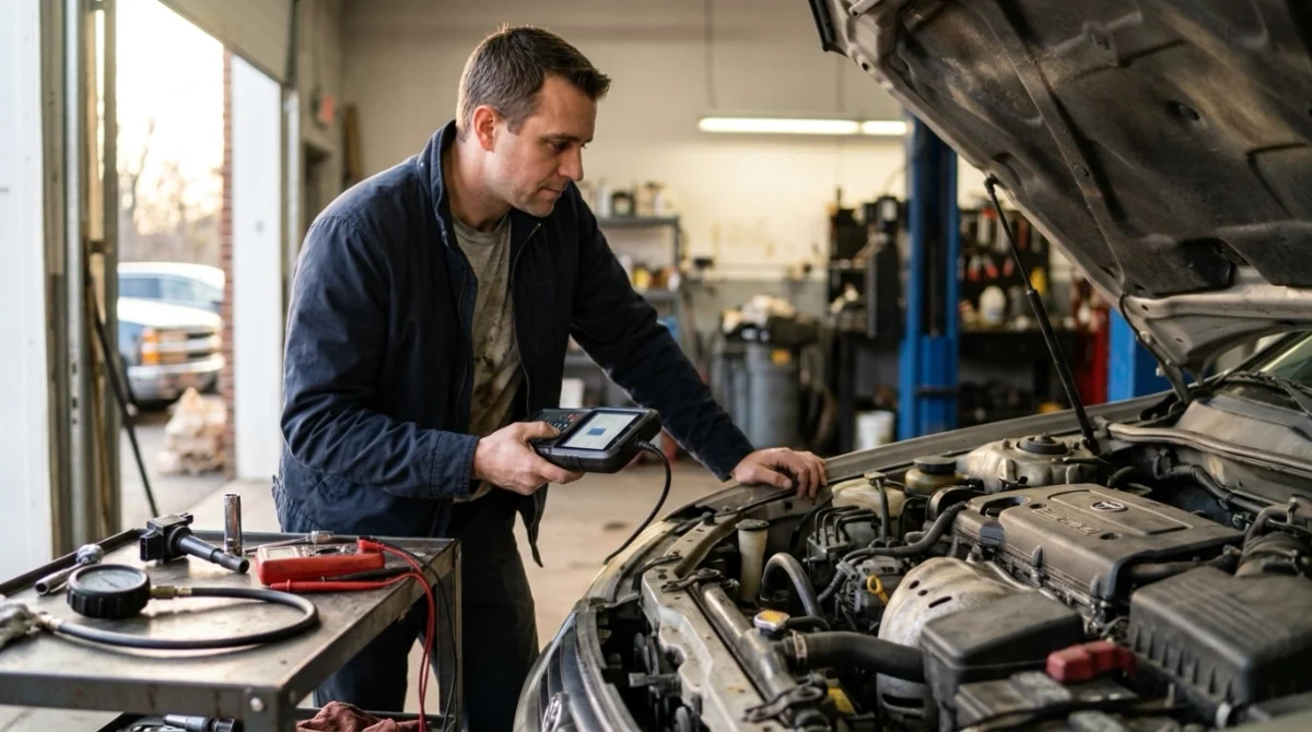 Technician rescanning a vehicle after completing a confirmed P0304 cylinder 4 misfire repair