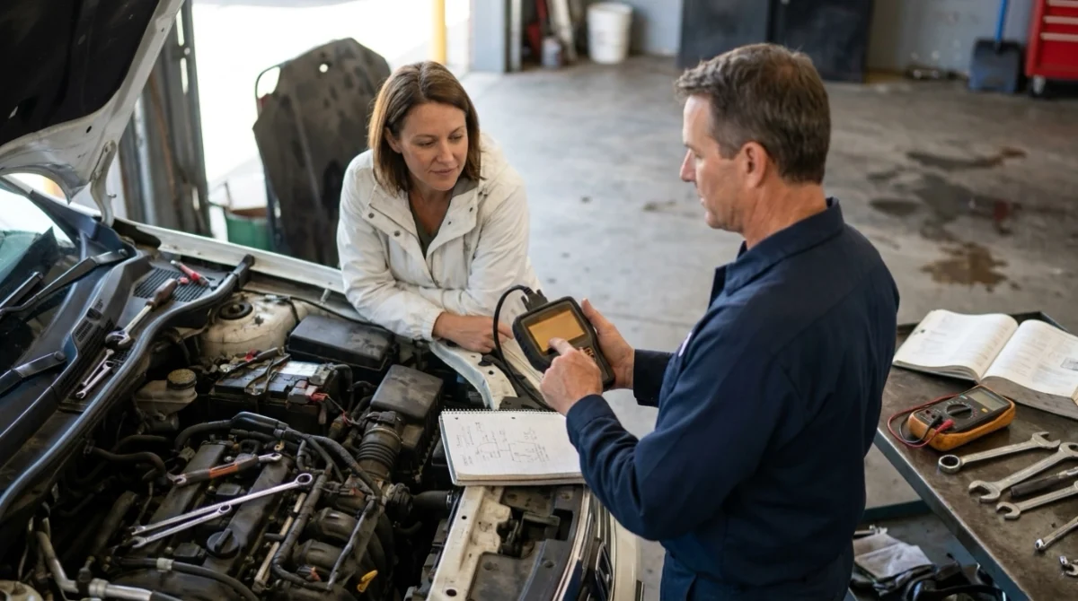 Technician reviewing scan data and next diagnostic steps after P0305 symptoms appear