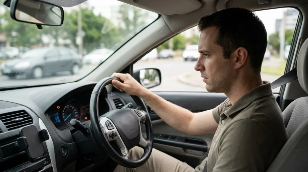 Driver noticing a check engine light while experiencing possible P0325 symptoms during normal driving