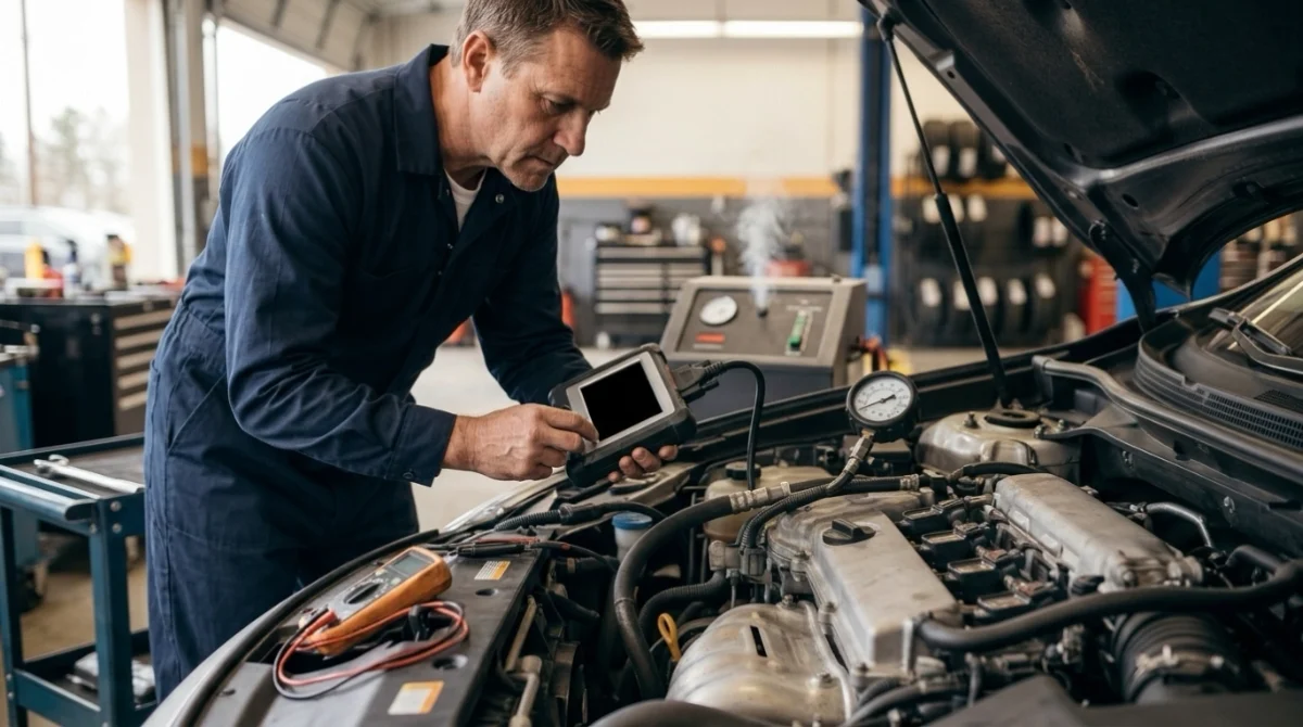 Professional technician performing advanced tests for a persistent P0306 cylinder 6 misfire.