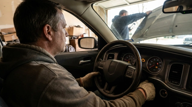 Driver seeing check engine light during hard starting, one of the common P0335 symptoms