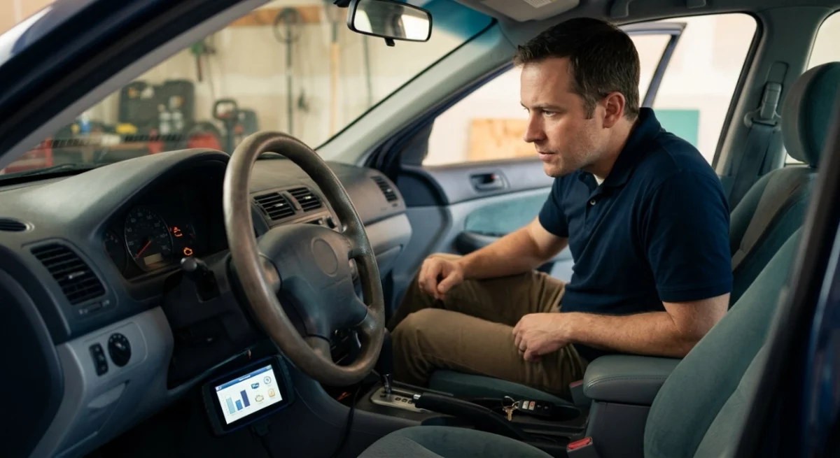 Driver checking P0401 symptoms after a check engine light appears on the dashboard.