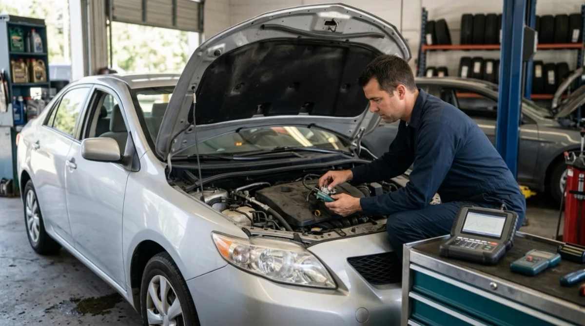 Technician inspecting an EGR system after P0402 symptoms make continued driving unsafe