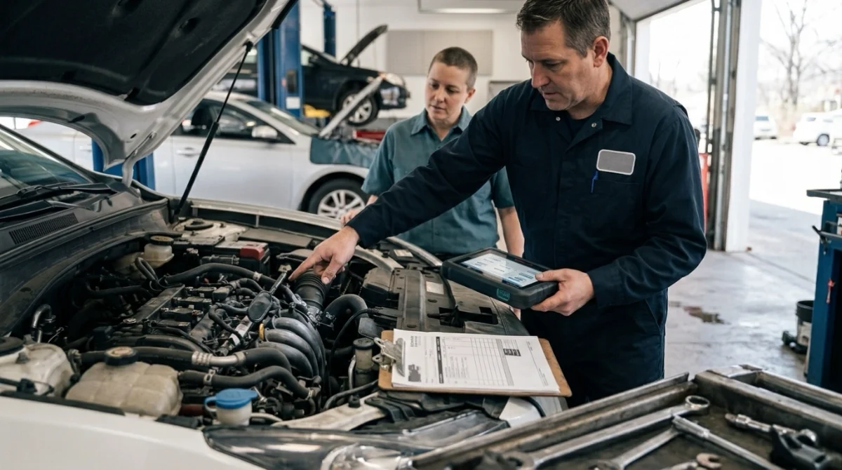 Mechanic estimating P0411 repair cost after inspecting a secondary air injection system
