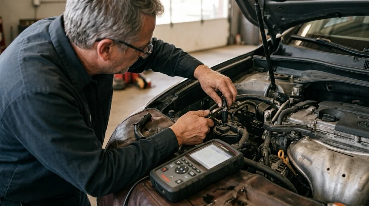 Technician repairing an EVAP hose while following how to fix P0440 correctly.
