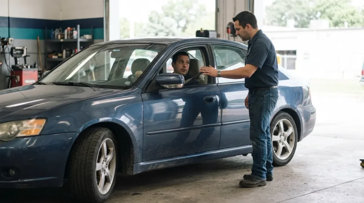 Vehicle stopped at a repair bay because P0507 high idle may affect creep, surging, or braking