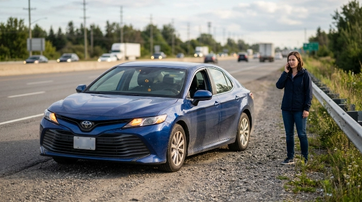 Car safely stopped roadside after P0606 symptoms such as stalling, power loss, or warning lights