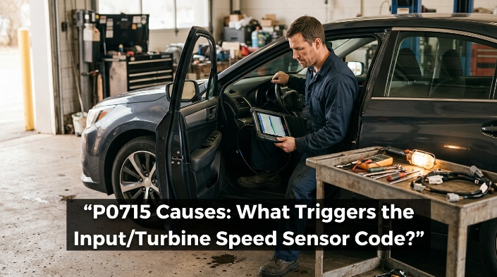 P0715 causes shown through input speed sensor, damaged wiring, connector and metallic debris inspection