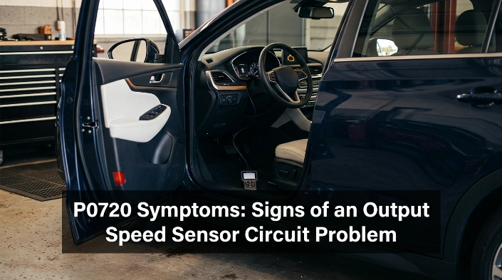 Vehicle undergoing OBD2 diagnosis for P0720 symptoms and output speed sensor circuit problems.