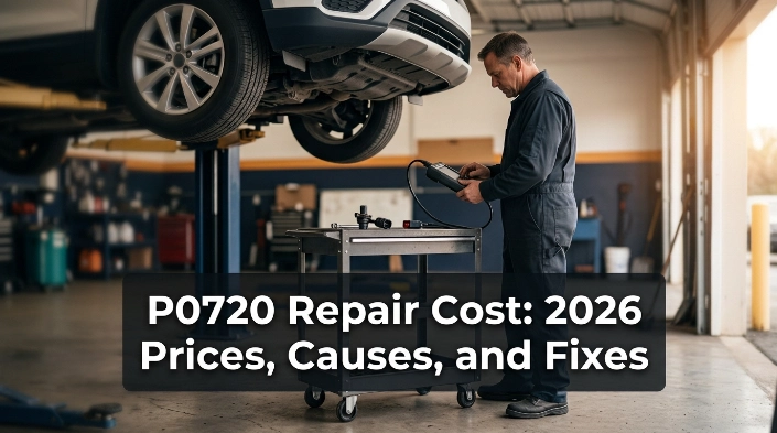 Mechanic diagnosing P0730 symptoms and incorrect transmission gear ratio with OBD2 scanner