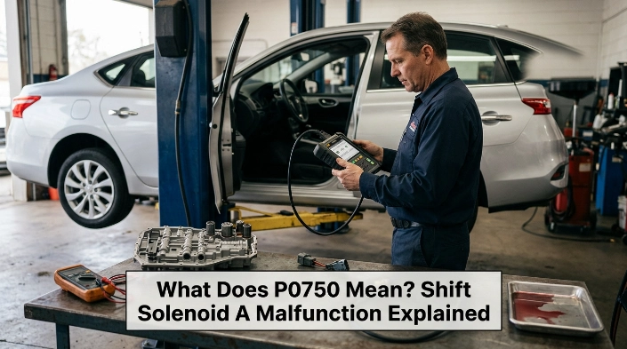 What does P0750 mean shown with OBD2 scanner and automatic transmission diagnostic equipment