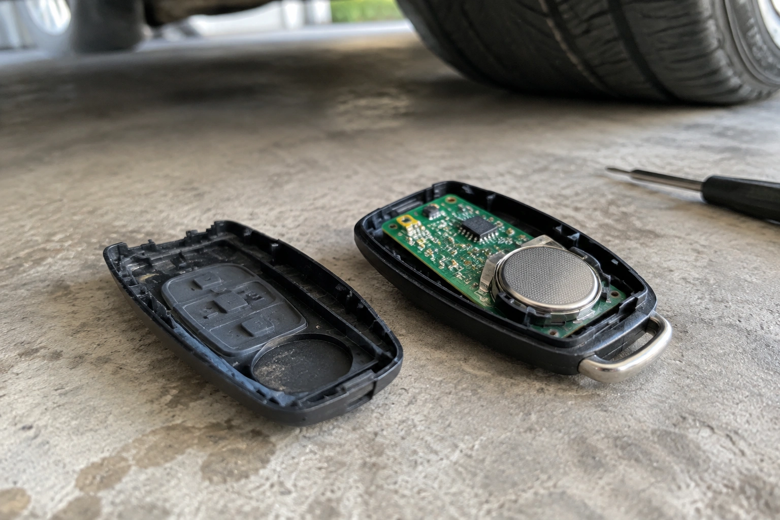 Dropped car key fob with possible internal damage