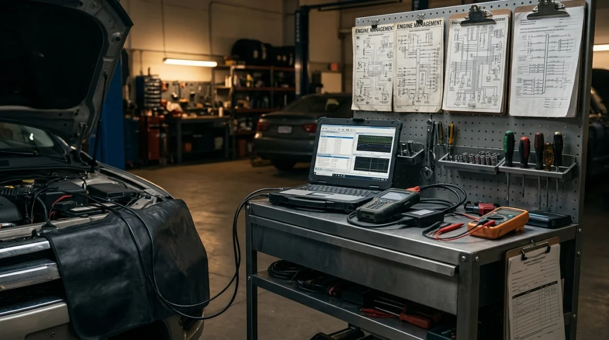 Diagnostic setup used for troubleshooting engine problems with live data
