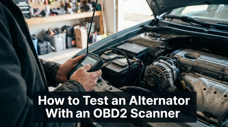 How to test an alternator with an OBD2 scanner connected to a car during engine diagnostics.