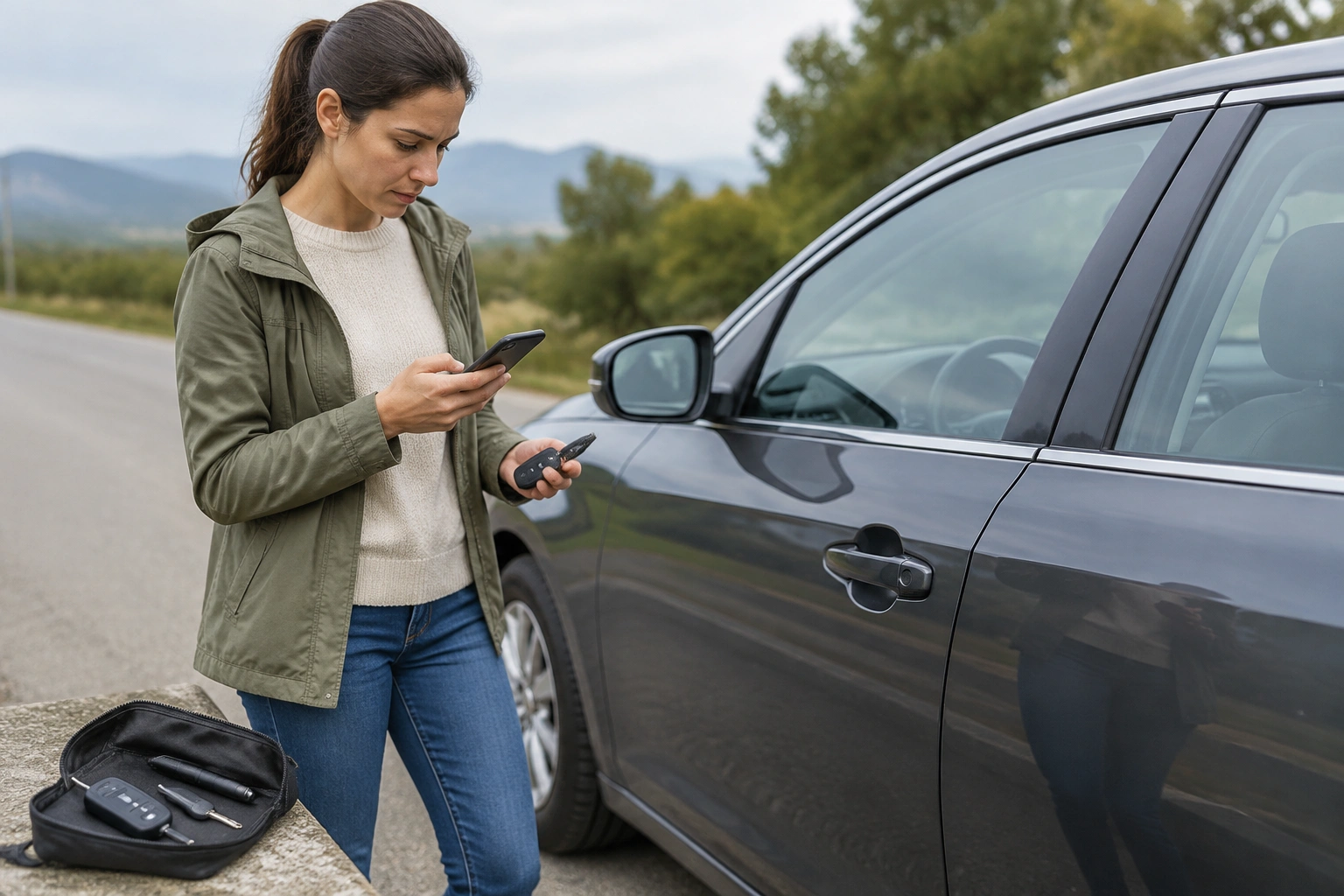 Driver reviewing the safest first steps after losing a car key
