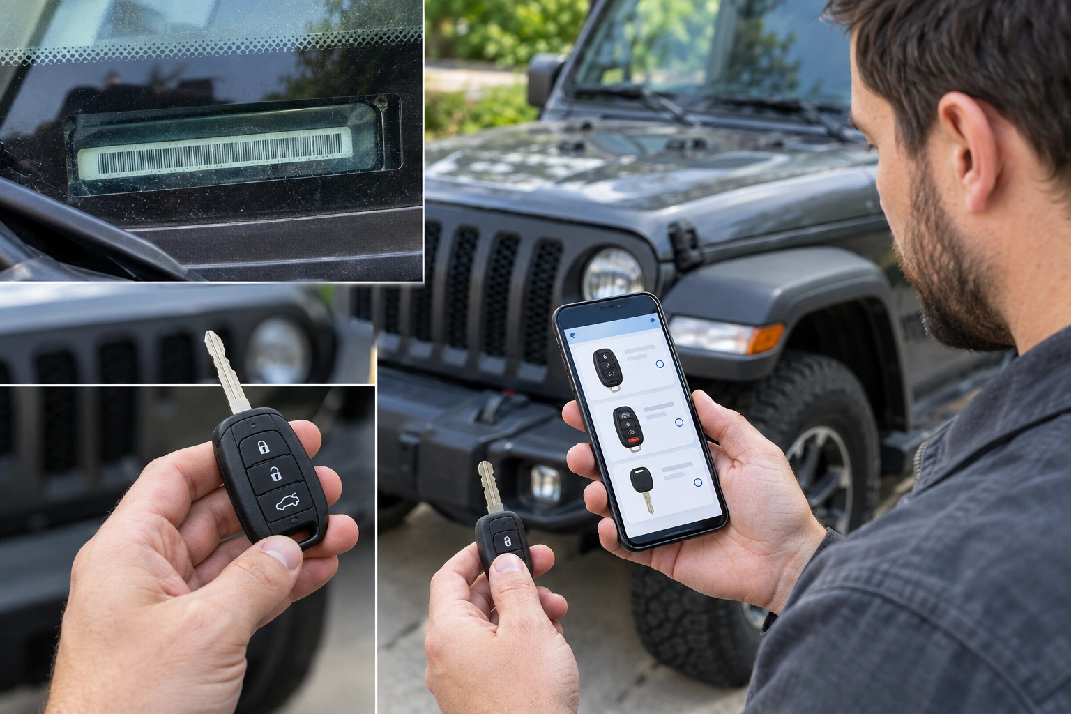 Driver checking VIN and spare key after losing Jeep key