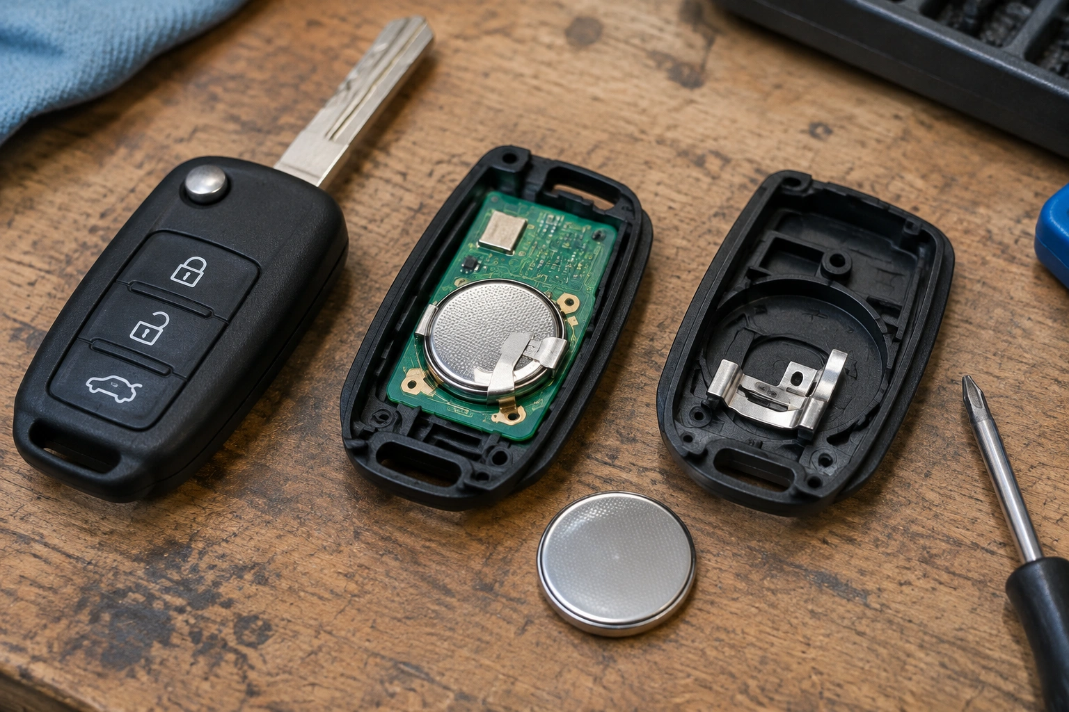Car key fob battery and contact inspection