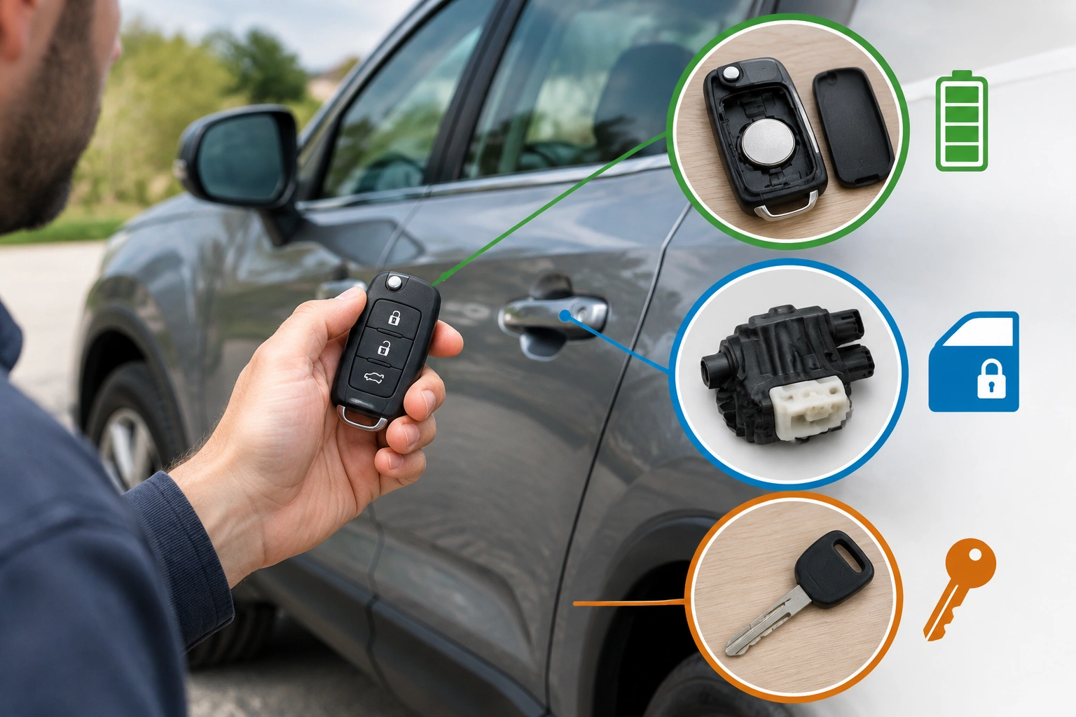 Car owner troubleshooting a key fob that beeps but will not unlock the doors