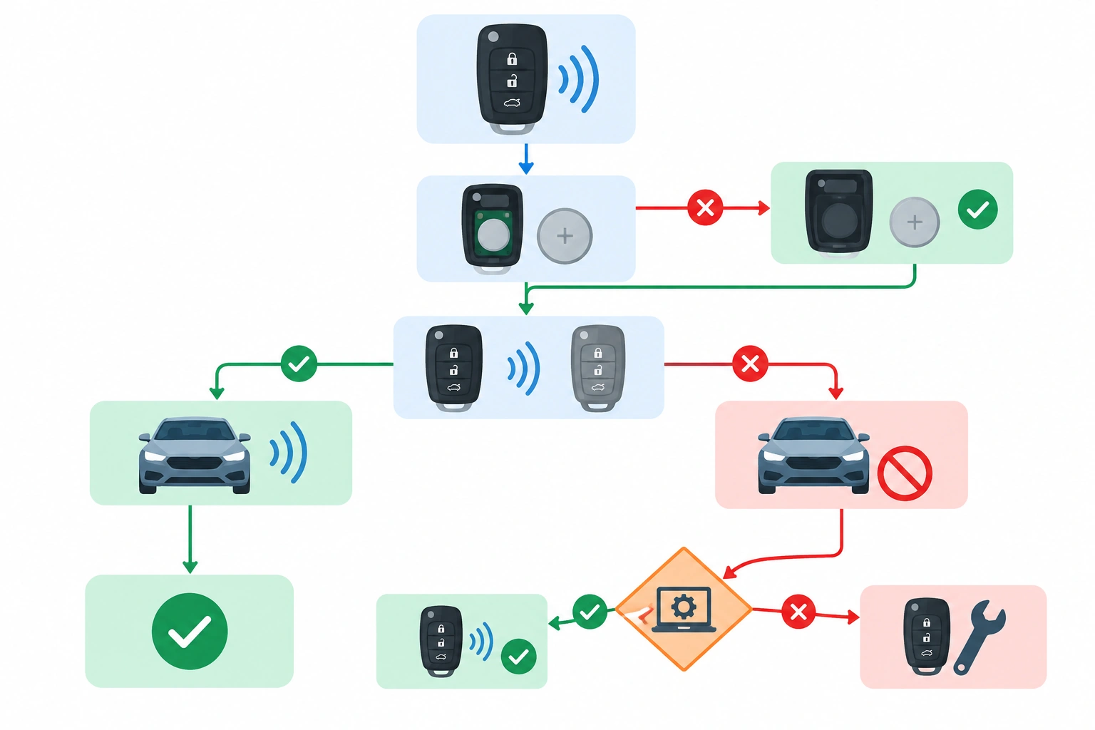 Diagnostic flowchart for key fob problems